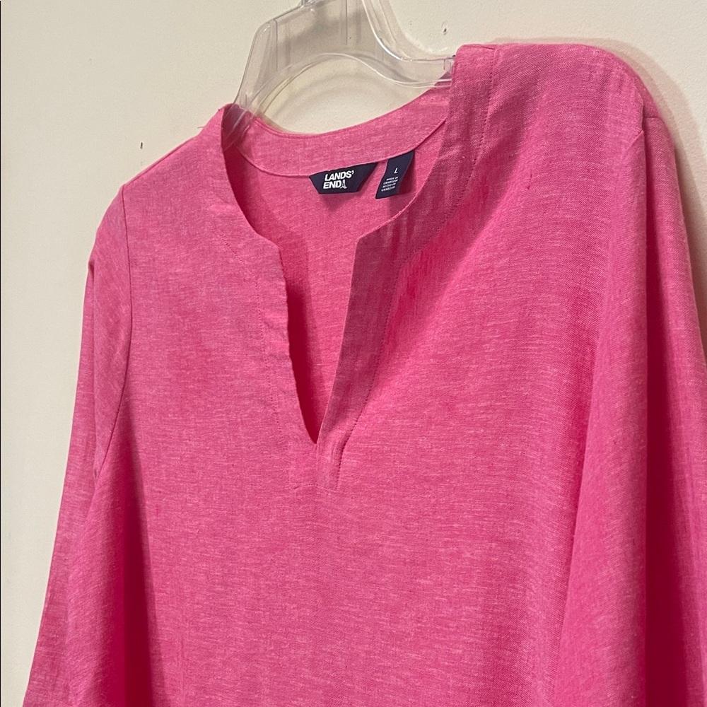 Lands' End Linen Blend Vibrant Hot Pink Tunic - Picture 2 of 10